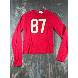 NWT RSQ Womens XL Red Long Sleeve Graphic T Shirt 87 Number Casual Top